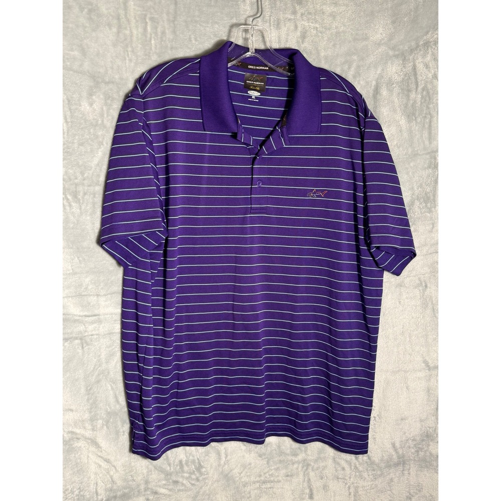 Greg Norman Play Dry Mens XL Polo Shirt Purple Golf Performance Shark Logo